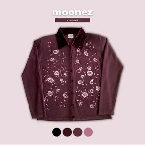 VINTAGE | Violet Velvet Embroidered Koret Petites Cardigan